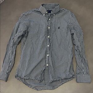 Ralph Lauren Men's Black and White Checkered Button Down Dress Shirt